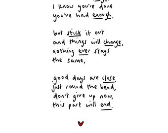 I know it’s hard, I know it’s tough. Handwritten poem print