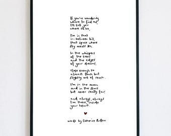 If You're Wondering Where To Find Me – Handwritten Sympathy Poem Print for Comfort and Healing