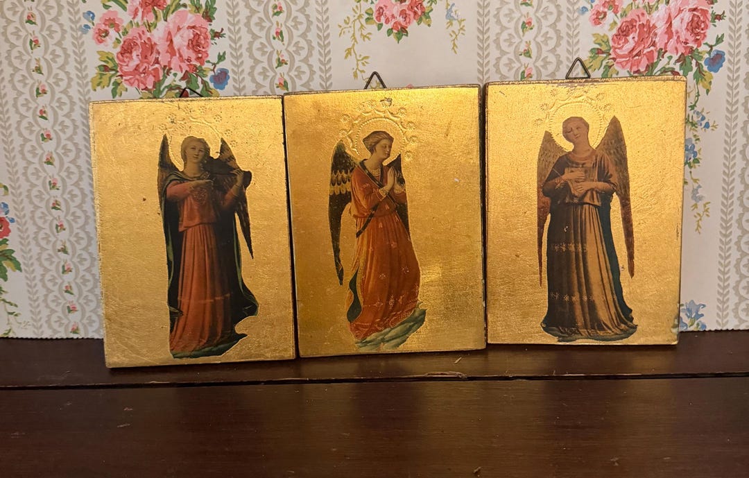 Vintage Italian Florentine Wood Angel Plaques, Gold Leaf, Set of 3 - Etsy