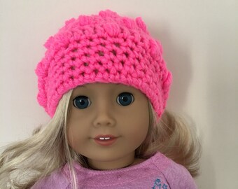 18 inch doll hat, doll slouchy hat, doll hat, doll accessories, crochet doll hat, dolls clothes, pink, (will fit American Girl doll).