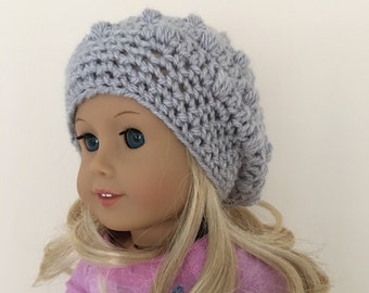 Grey doll hat, 18"doll hat, doll slouchy hat, doll hat, doll accessories, crochet doll hat, dolls clothes, cream, (will fit American Girl)