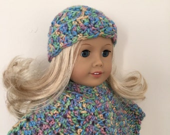 18 inch doll, doll clothes, doll hat, doll poncho, American Girl, Gotz Precious day, doll outfit, toy, doll, multicoloured,