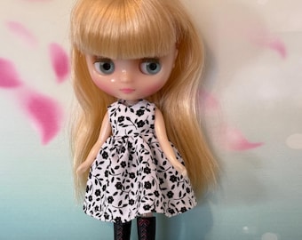 Dress to fit Middie Blythe doll. White with black flowers on print!