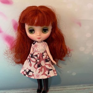 Dress to fit Middie Blythe doll. White with pink abstract print