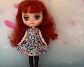 Middie Blythe dress - grey circular Kaffe Fasset print! Unique doll dress!