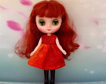 Dress to fit Middie Blythe doll. Orange print. Perfect for Halloween!