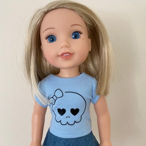 14.5" doll t shirt. For dolls such as American Girl Wellie Wishers. Dolls clothes. Doll top. Handmade