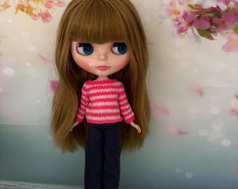 Sweater to fit Blythe Neo Dolls. Handmade, pink and white stripes
