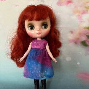 Pink and blue sparkly doll dress.  To fit Middie Blythe dolls. Handmade.
