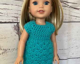 Vestido de muñeca turquesa para muñecas de 14,5" como American Girl Wellie Wishers