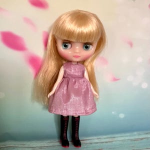 Dress to fit Middie Blythe or Lottie dolls. Pink shiny fabric