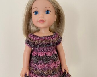 Vestido de muñeca para muñeca de 14,5" como American Girl Wellie Wishers. Hecho a mano, tejido a ganchillo
