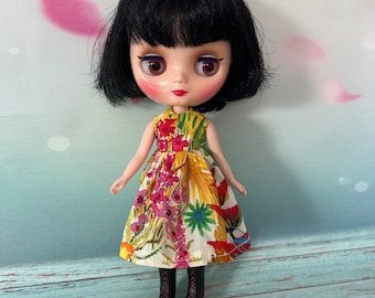 Dress with Liberty print floral fabric. To fit Middie Blythe dolls. Handmade.