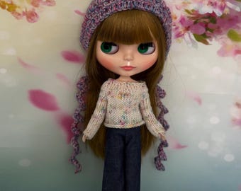 Blythe/Pullip doll hat, lovely lilac and pink colour! Pointy hat with corkscrew ties / tendrils