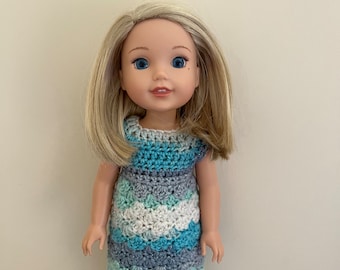 Vestido azul multicolor brillante para muñecas de 14,5" como American Girl Wellie Wishers