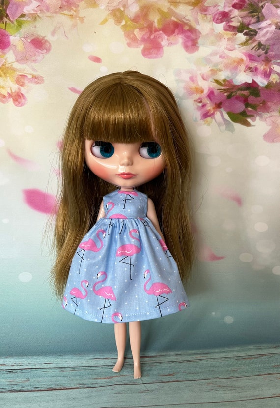 blue dress with pink flamingos Flamingo Tea Party Dress – Run and Fly main image 1