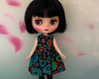 Middie Blythe dress - black colourful Kaffe Fasset print! Unique doll dress!