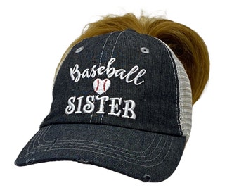 Cocomo Soul Baseball Sister Messy Bun High Ponytail Embroidered Baseball Hat -229