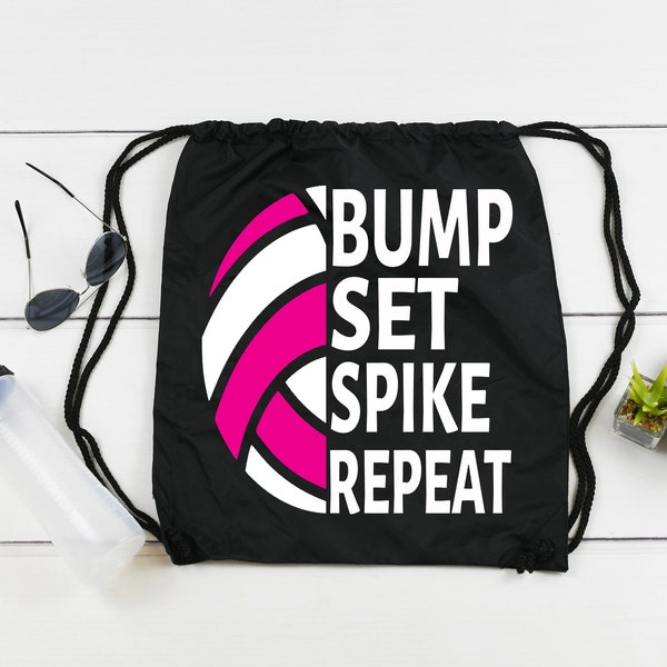 Volleyball Bump Set Spike Canvas Cinch Sack Drawstring Black Canvas Backpack Bag Gift Cocomo Soul