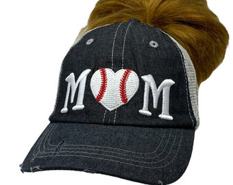 Cocomo Soul Baseball Mom Messy Bun High Ponytail Embroidered Baseball MOM Hat Baseball MOM Cap -209