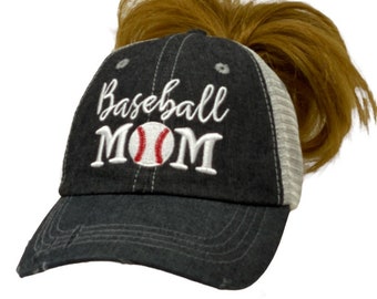 Cocomo Soul Baseball Mom Messy Bun High Ponytail Embroidered Baseball Hat -205