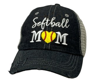 Cocomo Soul Softball Mom with Heart Embroidered Hat -304