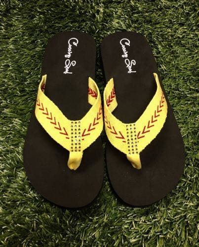 Softball Sandals Softball Flip Flops Fabric Stitch FLAT Size 6 | Etsy