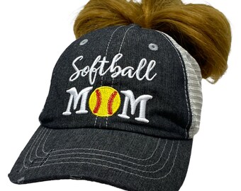 Cocomo Soul Softball Mom Messy Bun High Ponytail Embroidered -303