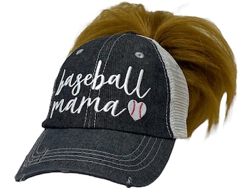 Cocomo Soul Baseball Mama Messy Bun High Ponytail Mom Embroidered Baseball MOM Hat Baseball MOM Cap -223