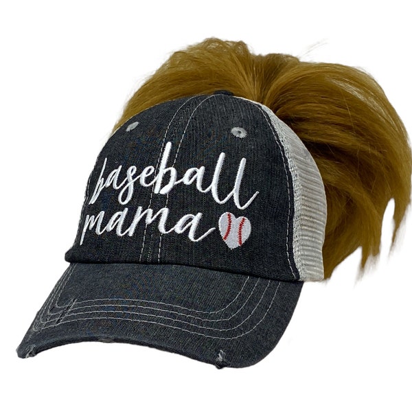 Cocomo Soul Baseball Mama Messy Bun High Ponytail Mom Embroidered Baseball MOM Hat Baseball MOM Cap -223