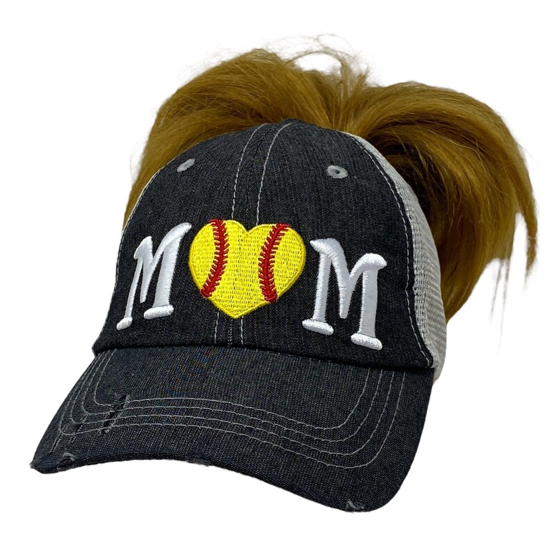 Cocomo Soul Softball Mom Messy Bun High Ponytail Embroidered Hat 307 image 1