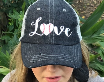Baseball Love Heart Hat Baseball Mom Embroidered Baseball Hat Cap