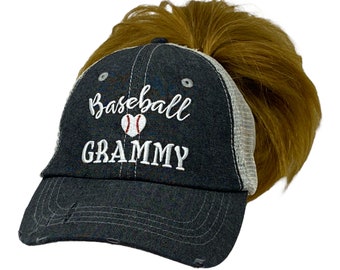 Cocomo Soul Baseball Grammy Messy Bun High Ponytail Embroidered Baseball Hat -227