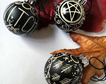 Witch Alternative bauble set, Occult Ornament Decoration, Hand Painted, Custom