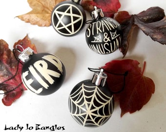 Goth Alternative bauble set, Witch Ornament Decoration, Hand Painted, Custom