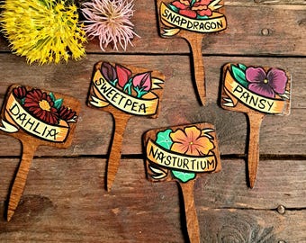 Etichette per piante, marcatori per semi di fiori, stile tatuaggio dipinto a mano, regalo per giardinaggio, regalo per orto, regalo per piante, giardino fiorito