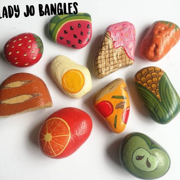 Food Stones set of 10 hand painted for mud kitchen early years outdoor provision