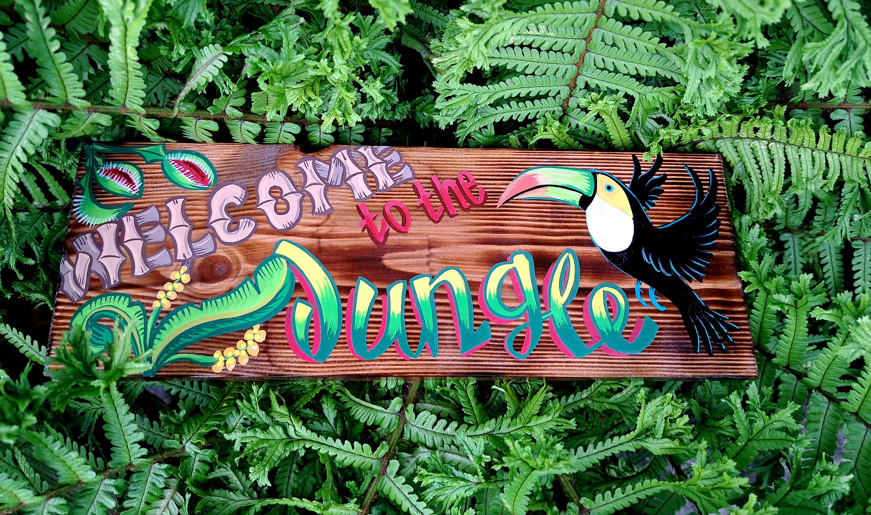Hand Painted Tropical Garden Sign, Tiki Bar Sign Welcome to the