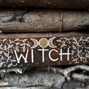 Hand painted witch nature sign, moon child, Witchcraft Halloween Sign coven decor