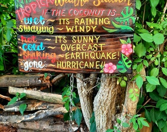 Bord tropische tuin, handgeschilderd weerstation Bar Sign, Hawaiiaans Tiki