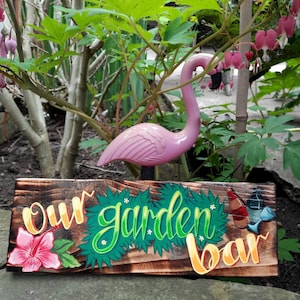 Insegna del giardino tropicale dipinta a mano, insegna del bar da giardino Tiki