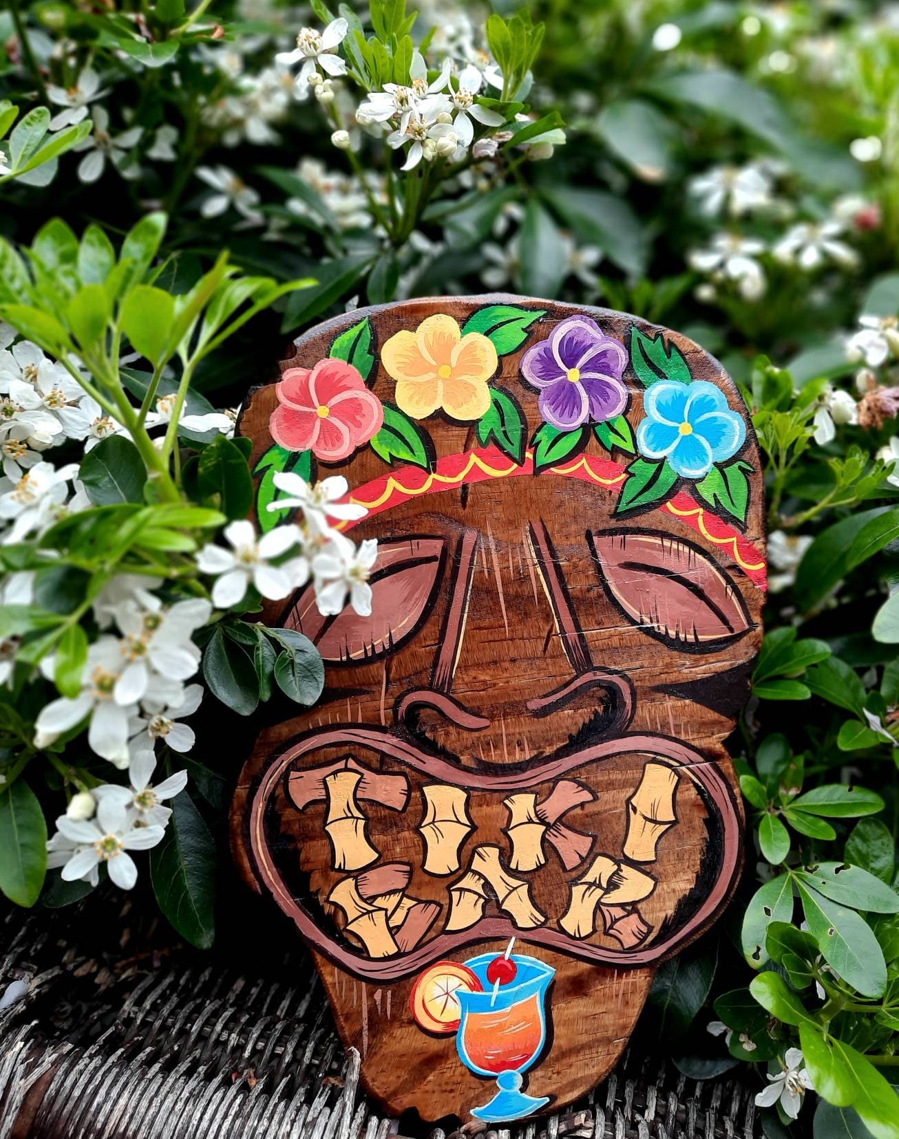 Tiki Bar 木製装飾プレートビンテージ風90.sハワイアン！ Hand Painted Tropical Garden Sign, Tiki Shaped Bar Sign, Tiki Bar