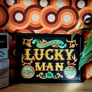 Indie Britpop A4 art print gift The Verve Richard Ashcroft Lucky Man 90&#39;s hand painted art Funfair Signwriting