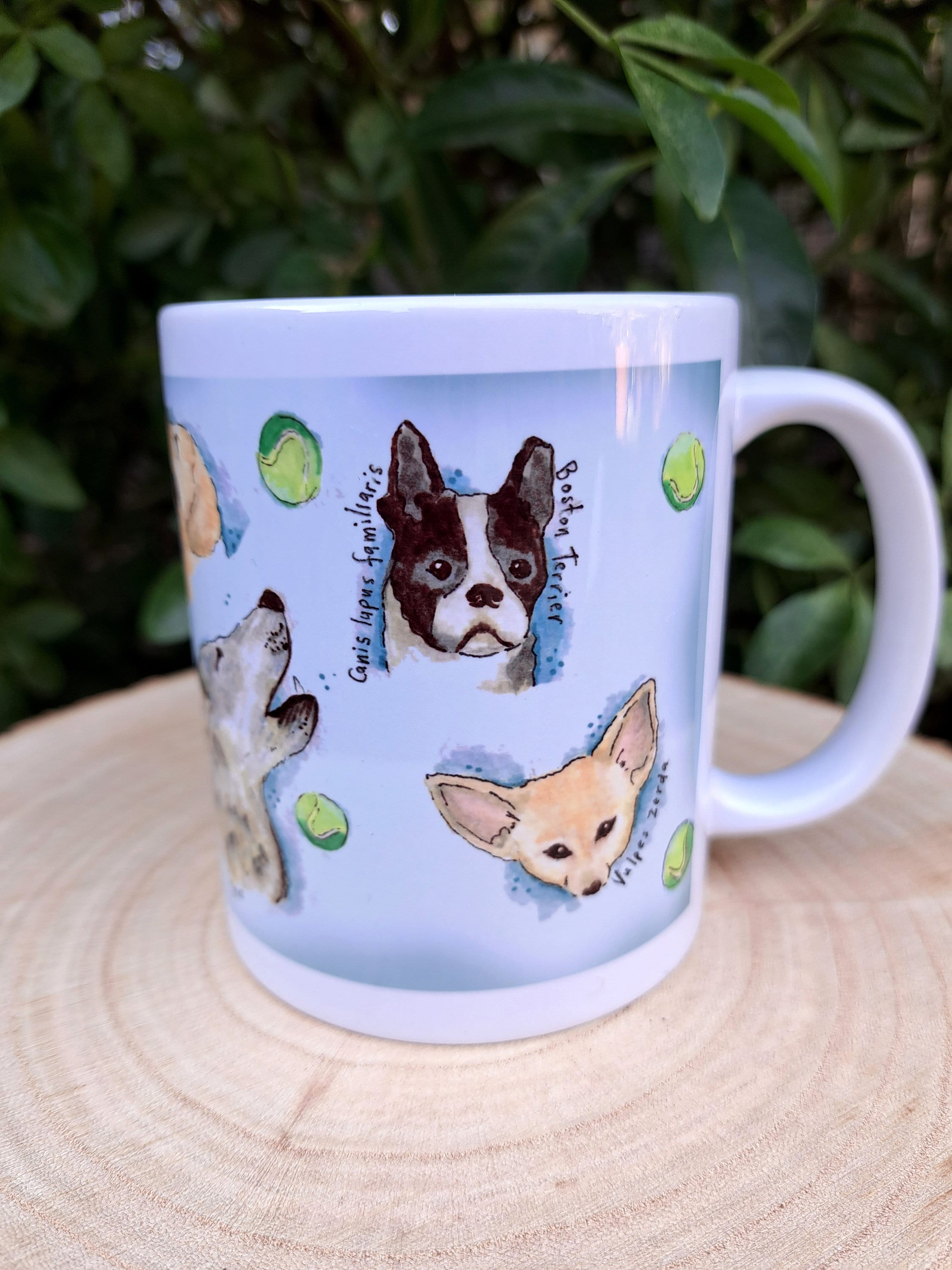 犬の犬の家族コレクションマグ、犬の品種、手描きのイラスト入りギフト