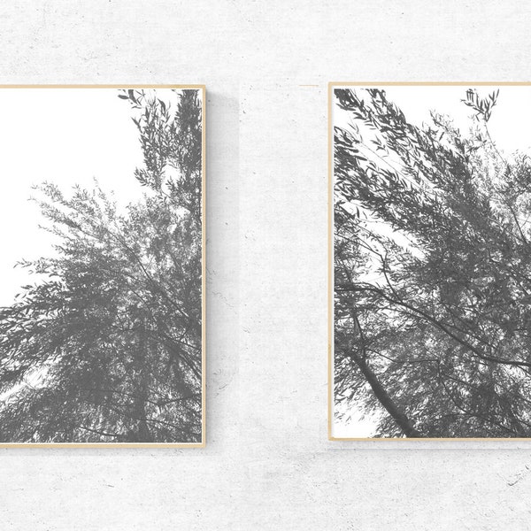 WALL art Weeping willow, Set of TWO Vertical MINIMALIST Tree print,Nature Black and White Wall art print, tree wall art, farmhouse art photo