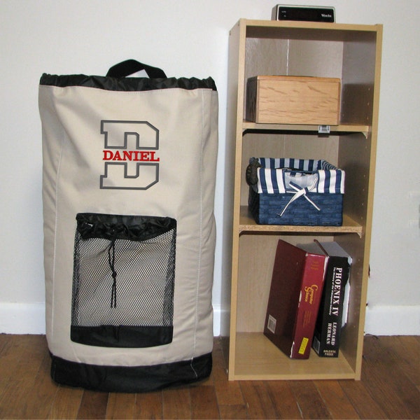 Personalized College Laundry Bag Backpack, Monogrammed Laundry Basket Hamper, Back to School College Dorm Room Essentials, Graduation Gift