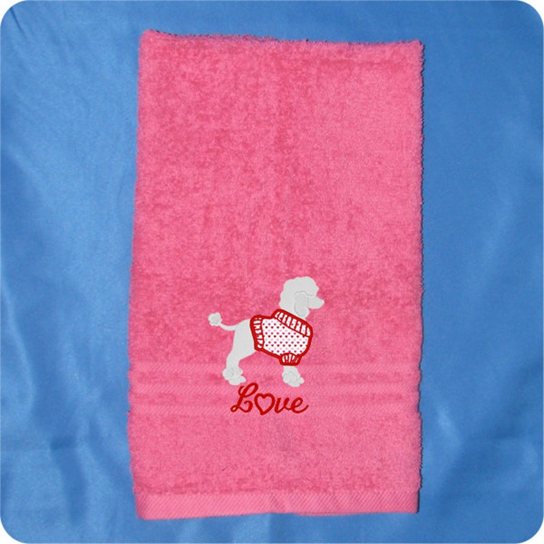 Standard Poodle Hand Towel, Valentine Poodle Gifts for Poodle Mom, Black Poodle Valentine Bathroom Towel, White Poodle Kitchen Towel Decor image 2