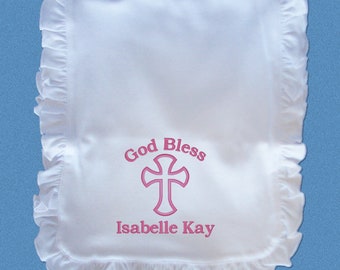Personalized Baptism Gifts, Baptism Burp Cloths, Monogrammed Burp Cloths, Girl Baptism Gifts, Godchild Gifts, Baby Christening Gifts, Ruffle