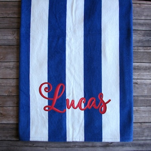 Oversized Cabana Striped Beach Towel: Embroidered Personalized Velour