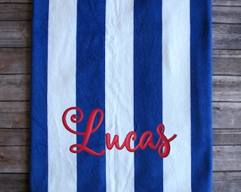 Oversized Personalized Beach Towel, Cabana Striped Embroidered and Monogrammed Beach Towel, Wedding Party or Bachelorette Beach Towel